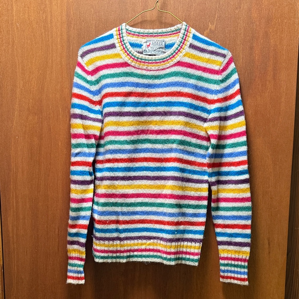 Vintage Crazy Horse Multicolor Striped Crew Neck Wool Sweater